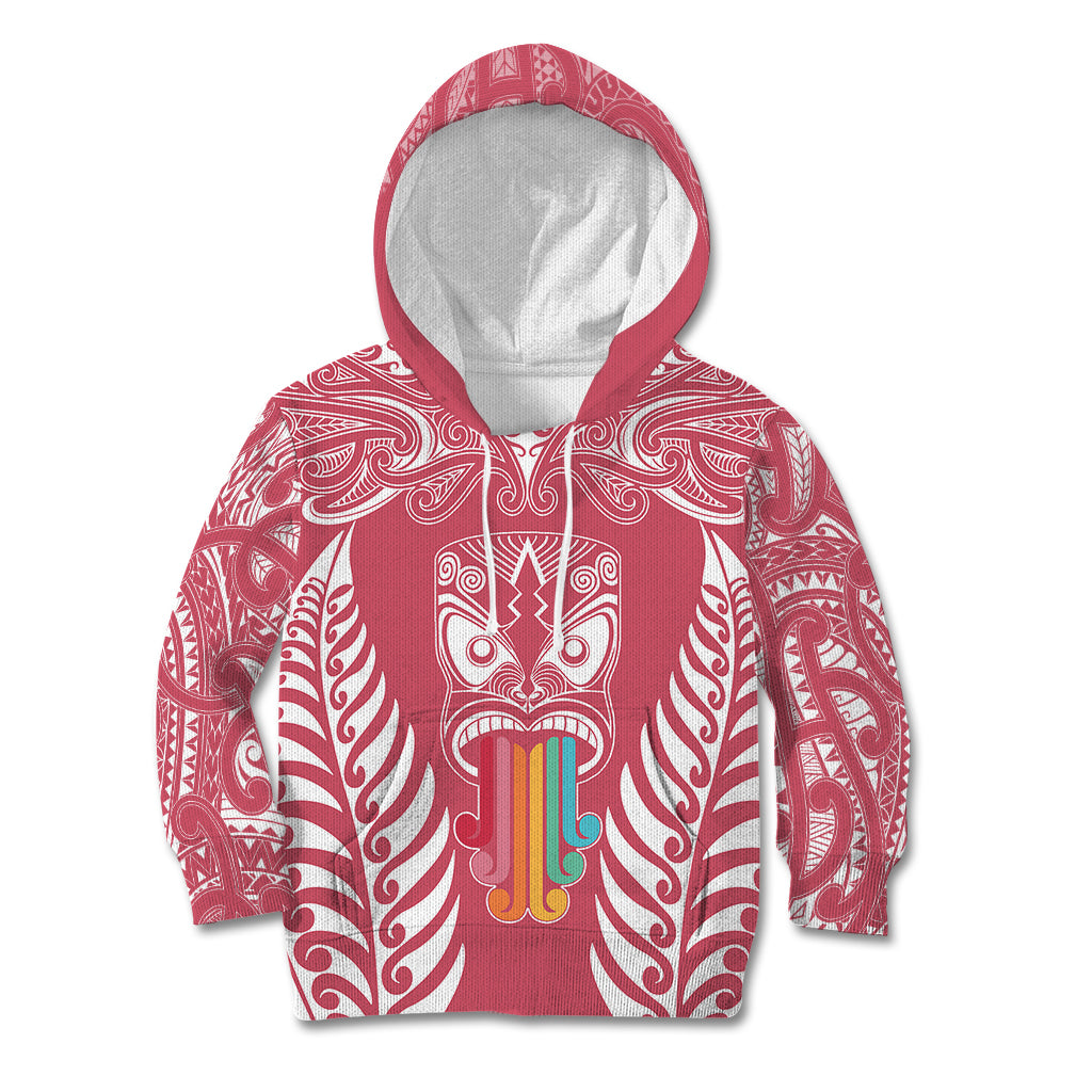 Personalised Kia Kaha Te Reo Maori Kid Hoodie Hei Tiki Mix Koru - Pink LT7 Hoodie Pink - Polynesian Pride