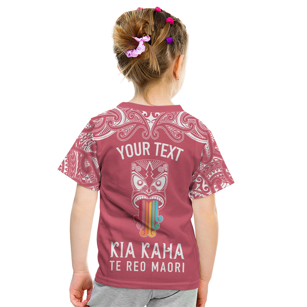 Personalised Kia Kaha Te Reo Maori Kid T Shirt Hei Tiki Mix Koru - Pink LT7 - Polynesian Pride