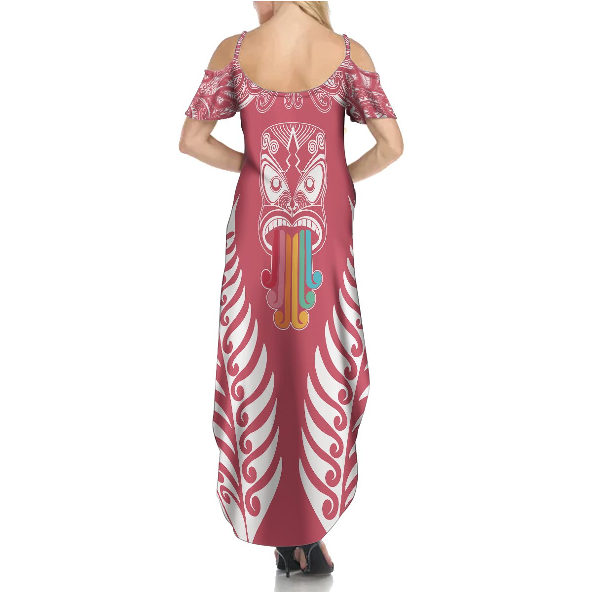 personalised-kia-kaha-te-reo-maori-summer-maxi-dress-hei-tiki-mix-koru-pink
