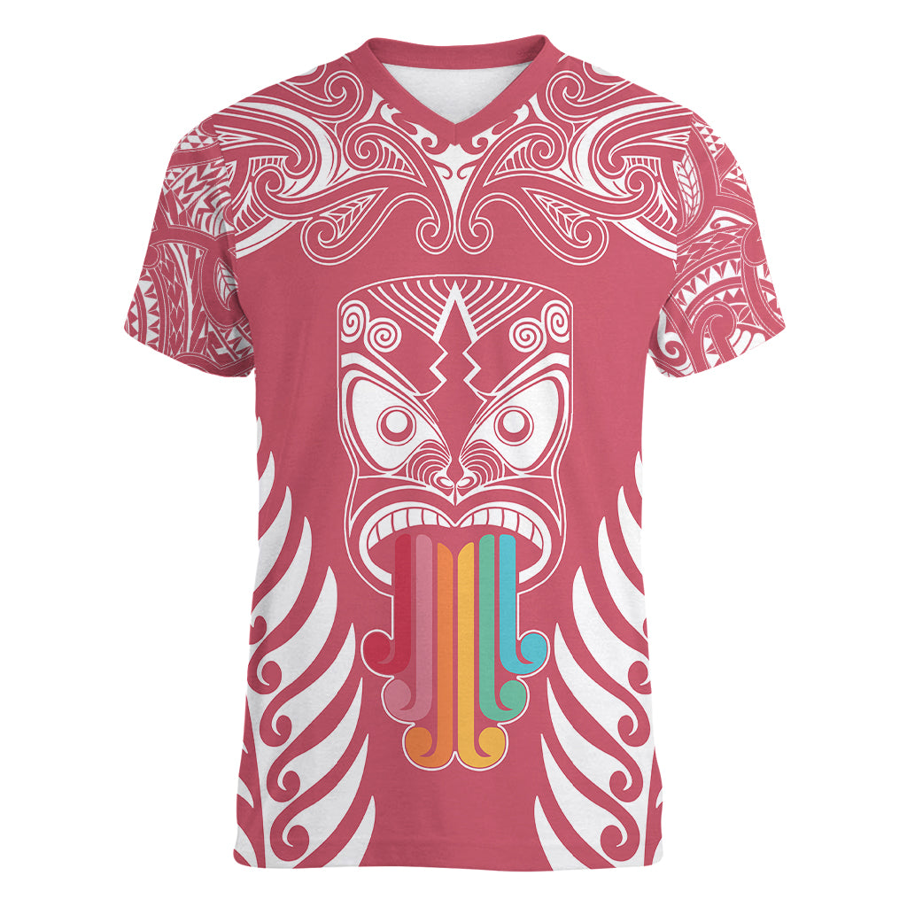 personalised-kia-kaha-te-reo-maori-women-v-neck-t-shirt-hei-tiki-mix-koru-pink