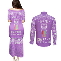 personalised-kia-kaha-te-reo-maori-couples-matching-puletasi-dress-and-long-sleeve-button-shirts-hei-tiki-mix-koru-purple
