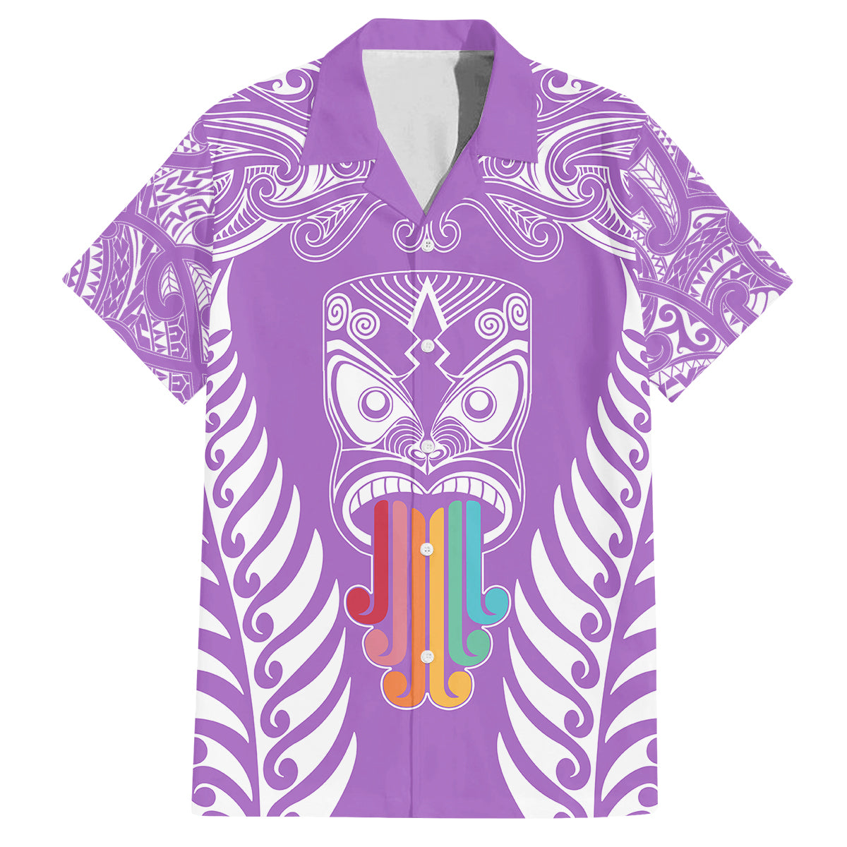 personalised-kia-kaha-te-reo-maori-family-matching-long-sleeve-bodycon-dress-and-hawaiian-shirt-hei-tiki-mix-koru-purple