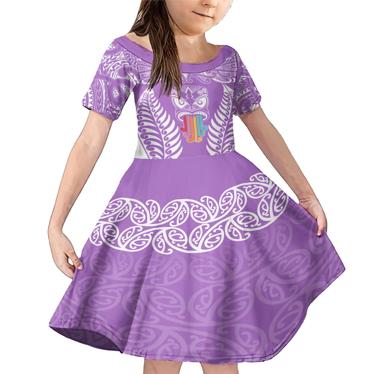 personalised-kia-kaha-te-reo-maori-family-matching-mermaid-dress-and-hawaiian-shirt-hei-tiki-mix-koru-purple