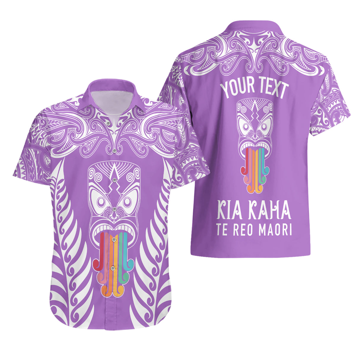 personalised-kia-kaha-te-reo-maori-hawaiian-shirt-hei-tiki-mix-koru-purple