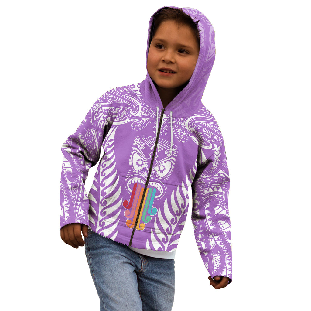 Personalised Kia Kaha Te Reo Maori Kid Hoodie Hei Tiki Mix Koru - Purple LT7 - Polynesian Pride
