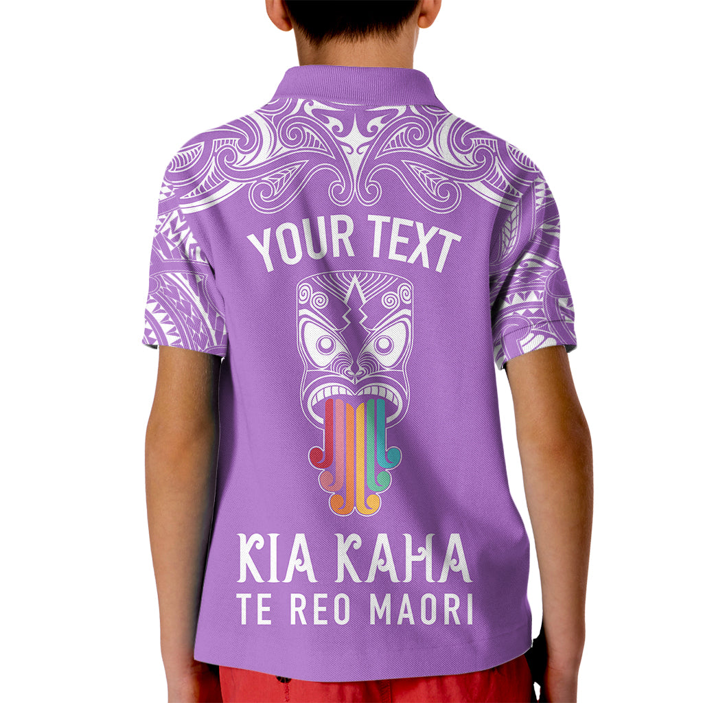 Personalised Kia Kaha Te Reo Maori Kid Polo Shirt Hei Tiki Mix Koru - Purple LT7 - Polynesian Pride