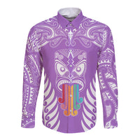 personalised-kia-kaha-te-reo-maori-long-sleeve-button-shirt-hei-tiki-mix-koru-purple