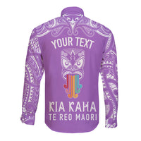 personalised-kia-kaha-te-reo-maori-long-sleeve-button-shirt-hei-tiki-mix-koru-purple