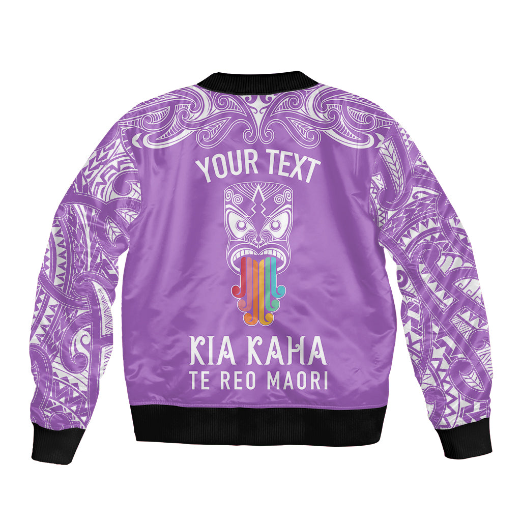 personalised-kia-kaha-te-reo-maori-sleeve-zip-bomber-jacket-hei-tiki-mix-koru-purple