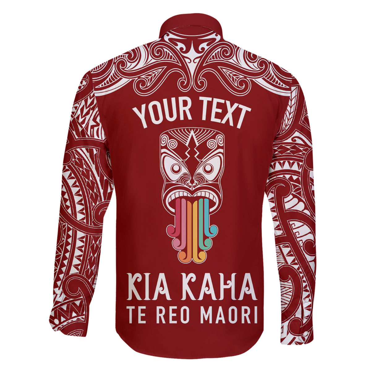 personalised-kia-kaha-te-reo-maori-family-matching-off-shoulder-short-dress-and-hawaiian-shirt-hei-tiki-mix-koru-red