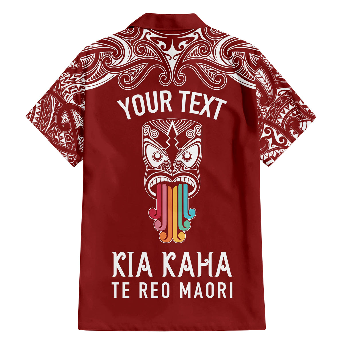 personalised-kia-kaha-te-reo-maori-family-matching-tank-maxi-dress-and-hawaiian-shirt-hei-tiki-mix-koru-red
