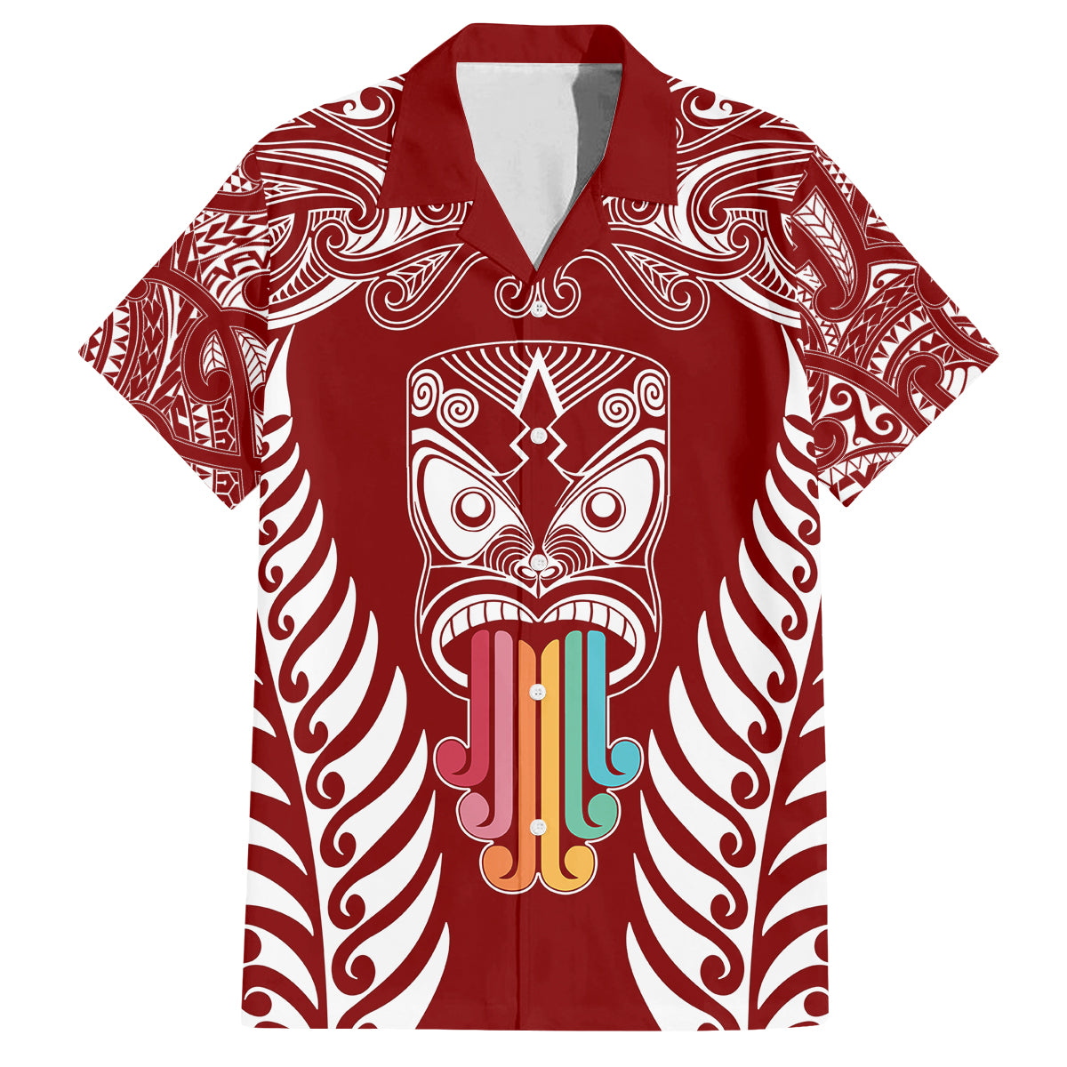 personalised-kia-kaha-te-reo-maori-kid-hawaiian-shirt-hei-tiki-mix-koru-red