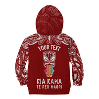 Personalised Kia Kaha Te Reo Maori Kid Hoodie Hei Tiki Mix Koru - Red LT7 - Polynesian Pride
