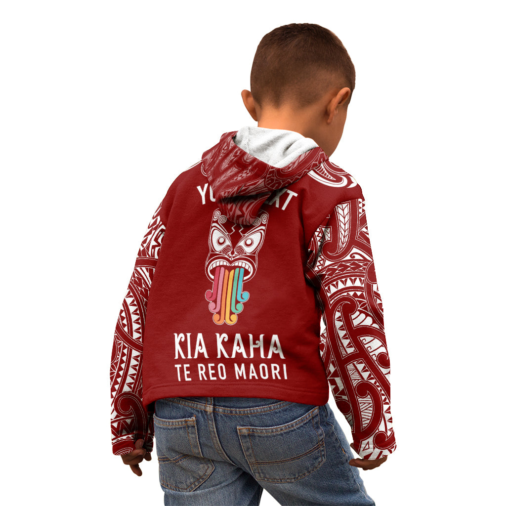 Personalised Kia Kaha Te Reo Maori Kid Hoodie Hei Tiki Mix Koru - Red LT7 - Polynesian Pride