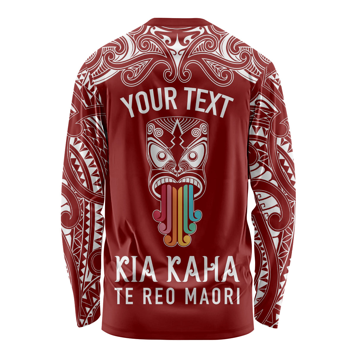 personalised-kia-kaha-te-reo-maori-long-sleeve-shirt-hei-tiki-mix-koru-red