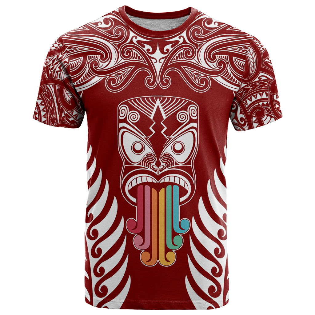 Personalised Kia Kaha Te Reo Maori T Shirt Hei Tiki Mix Koru - Red LT7 Red - Polynesian Pride