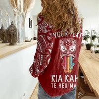 personalised-kia-kaha-te-reo-maori-women-casual-shirt-hei-tiki-mix-koru-red