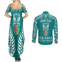 personalised-kia-kaha-te-reo-maori-couples-matching-summer-maxi-dress-and-long-sleeve-button-shirts-hei-tiki-mix-koru-teal