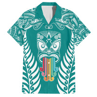 personalised-kia-kaha-te-reo-maori-family-matching-short-sleeve-bodycon-dress-and-hawaiian-shirt-hei-tiki-mix-koru-teal