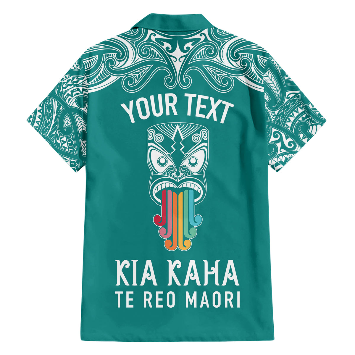 personalised-kia-kaha-te-reo-maori-family-matching-short-sleeve-bodycon-dress-and-hawaiian-shirt-hei-tiki-mix-koru-teal