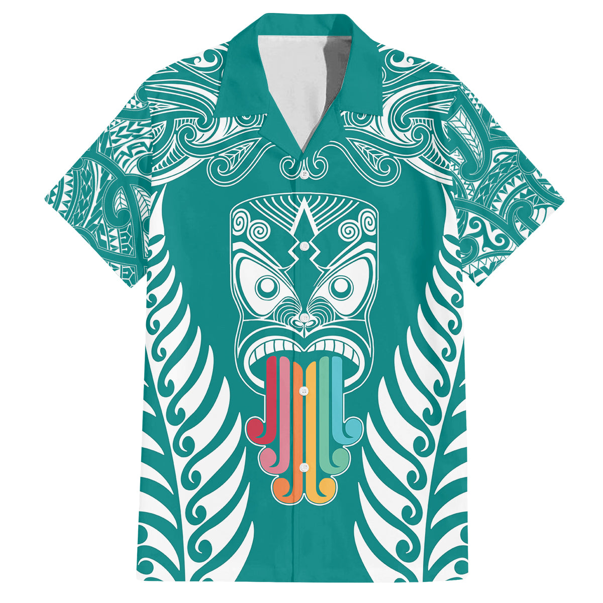 personalised-kia-kaha-te-reo-maori-family-matching-tank-maxi-dress-and-hawaiian-shirt-hei-tiki-mix-koru-teal