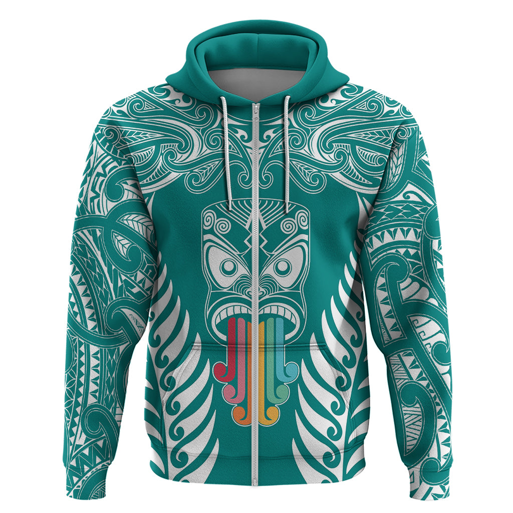 Personalised Kia Kaha Te Reo Maori Hoodie Hei Tiki Mix Koru - Teal LT7 - Polynesian Pride