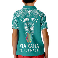 Personalised Kia Kaha Te Reo Maori Kid Polo Shirt Hei Tiki Mix Koru - Teal LT7 - Polynesian Pride