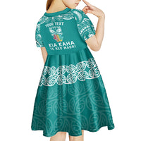 personalised-kia-kaha-te-reo-maori-kid-short-sleeve-dress-hei-tiki-mix-koru-teal
