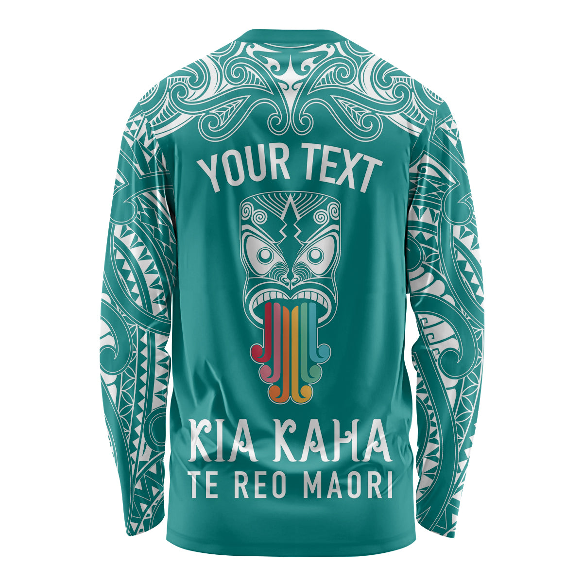 personalised-kia-kaha-te-reo-maori-long-sleeve-shirt-hei-tiki-mix-koru-teal