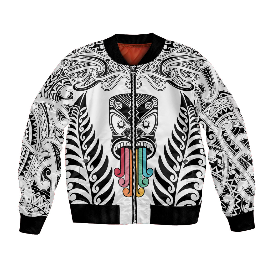 Personalised Kia Kaha Te Reo Maori Bomber Jacket Hei Tiki Mix Koru - White LT7 Unisex White - Polynesian Pride