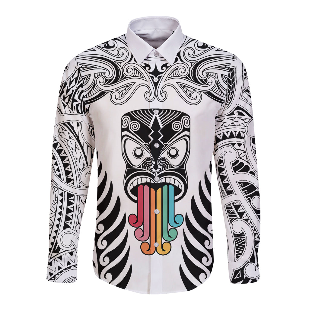 personalised-kia-kaha-te-reo-maori-long-sleeve-button-shirt-hei-tiki-mix-koru-white