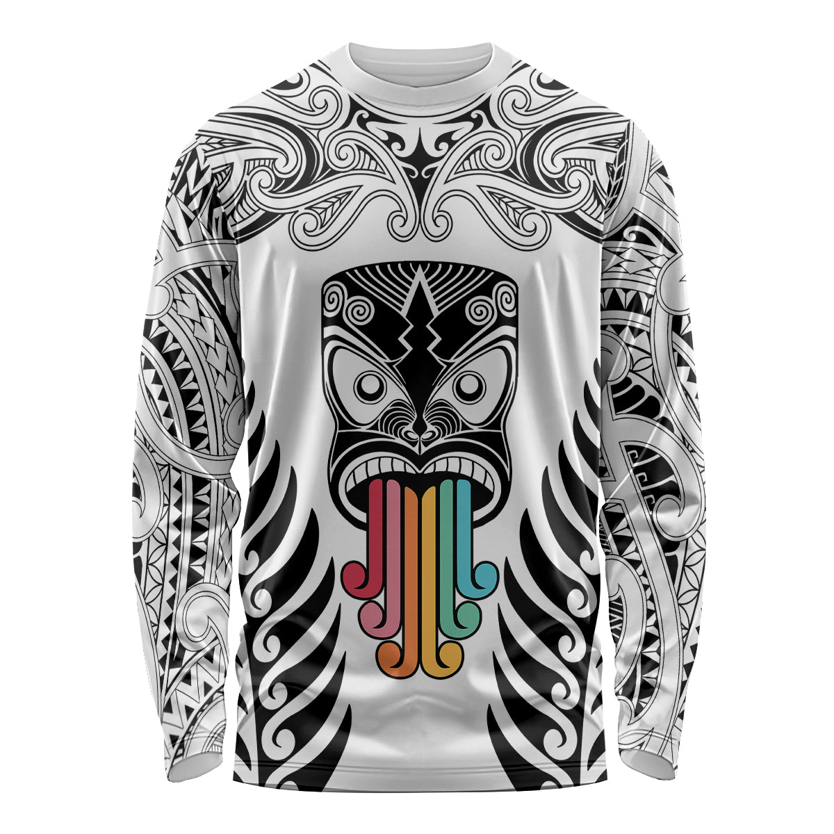 Personalised Kia Kaha Te Reo Maori Long Sleeve Shirt Hei Tiki Mix Koru - White LT7 Unisex White - Polynesian Pride