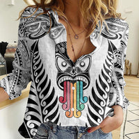personalised-kia-kaha-te-reo-maori-women-casual-shirt-hei-tiki-mix-koru-white