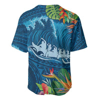 Outrigger Canoe Blue Baseball Jersey On The Waves LT7 - Polynesian Pride