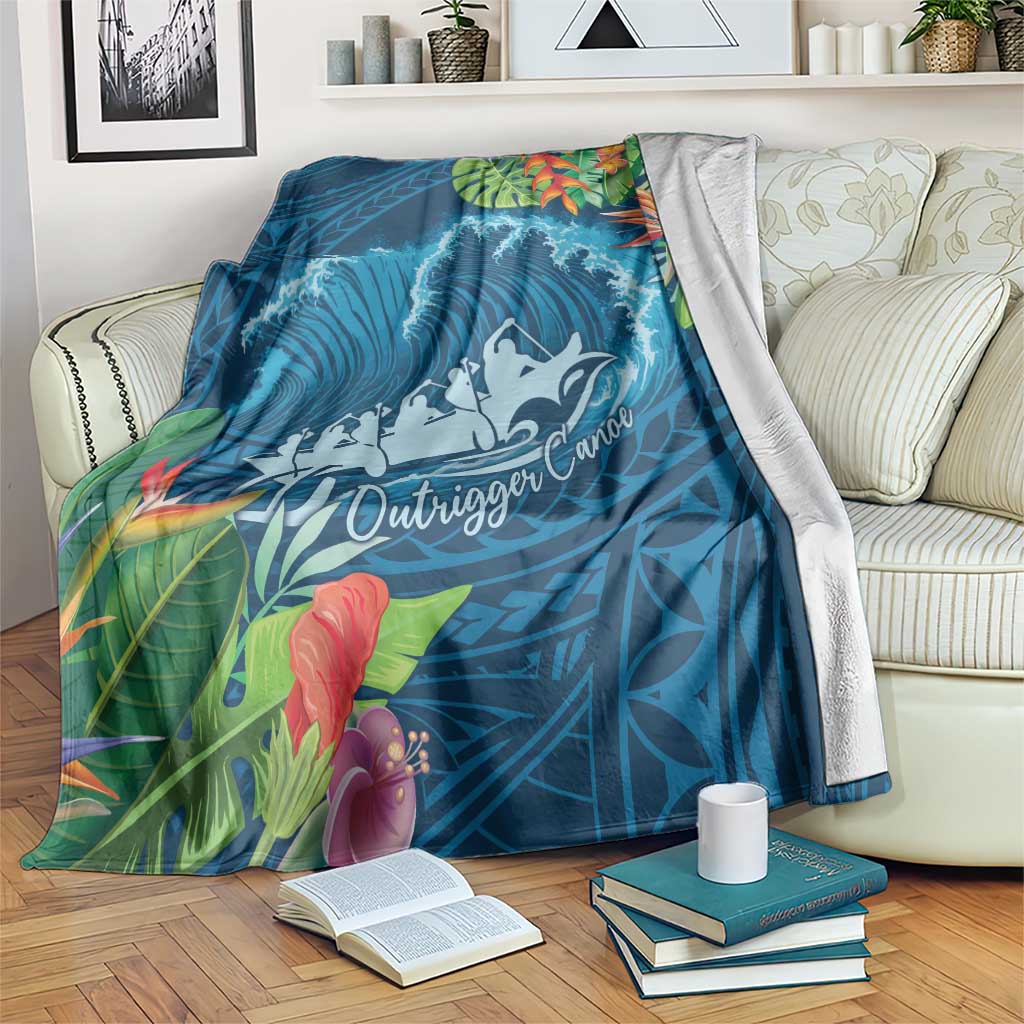 Outrigger Canoe Blue Blanket On The Waves