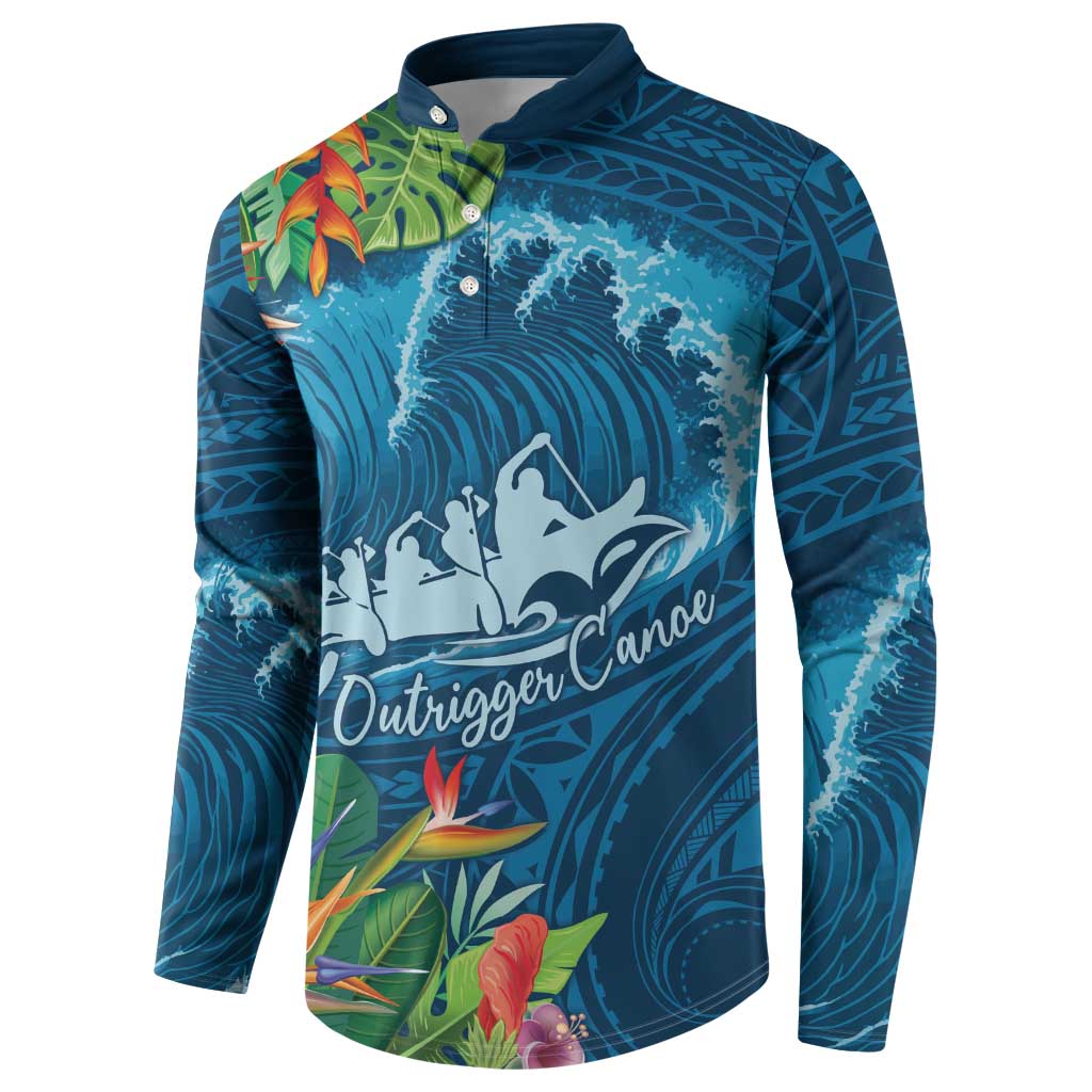 Outrigger Canoe Blue Button Sweatshirt On The Waves