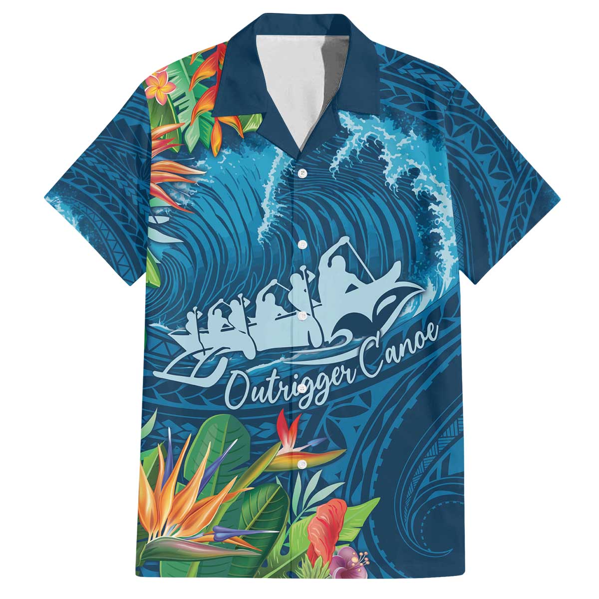Outrigger Canoe Blue Family Matching Off Shoulder Short Dress and Hawaiian Shirt On The Waves Outrigger Canoe Blue Family Matching Off Shoulder Short Dress and Hawaiian Shirt On The Waves
