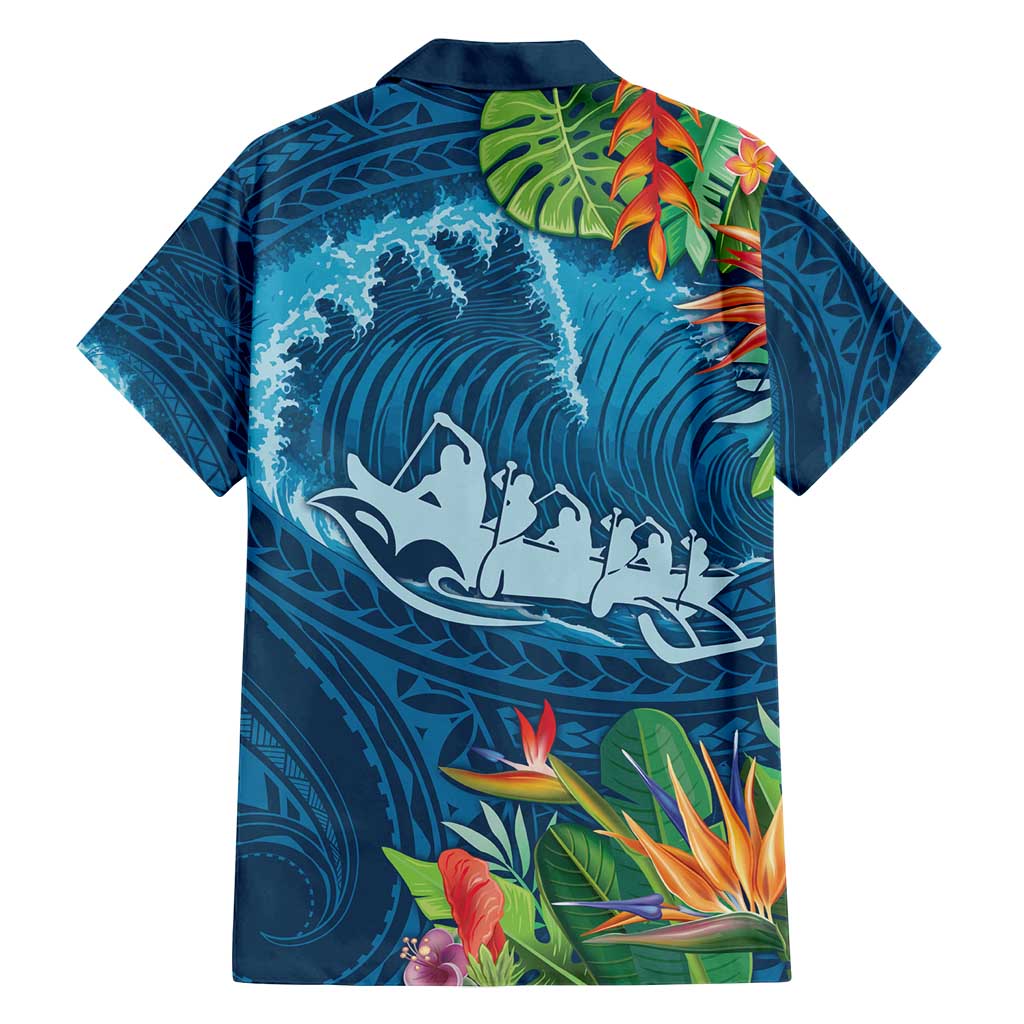 Outrigger Canoe Blue Family Matching Tank Maxi Dress and Hawaiian Shirt On The Waves