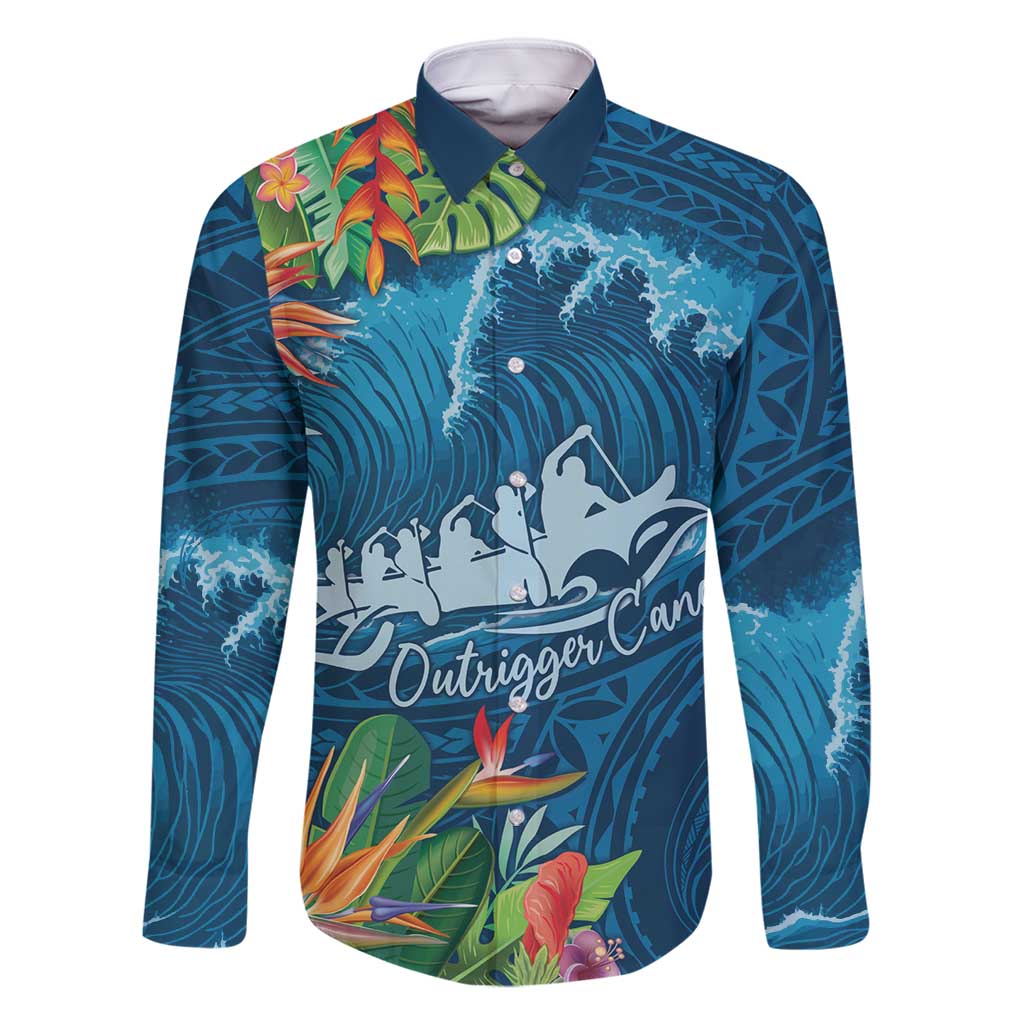 Outrigger Canoe Blue Family Matching Tank Maxi Dress and Hawaiian Shirt On The Waves