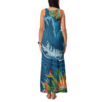 Outrigger Canoe Blue Family Matching Tank Maxi Dress and Hawaiian Shirt On The Waves