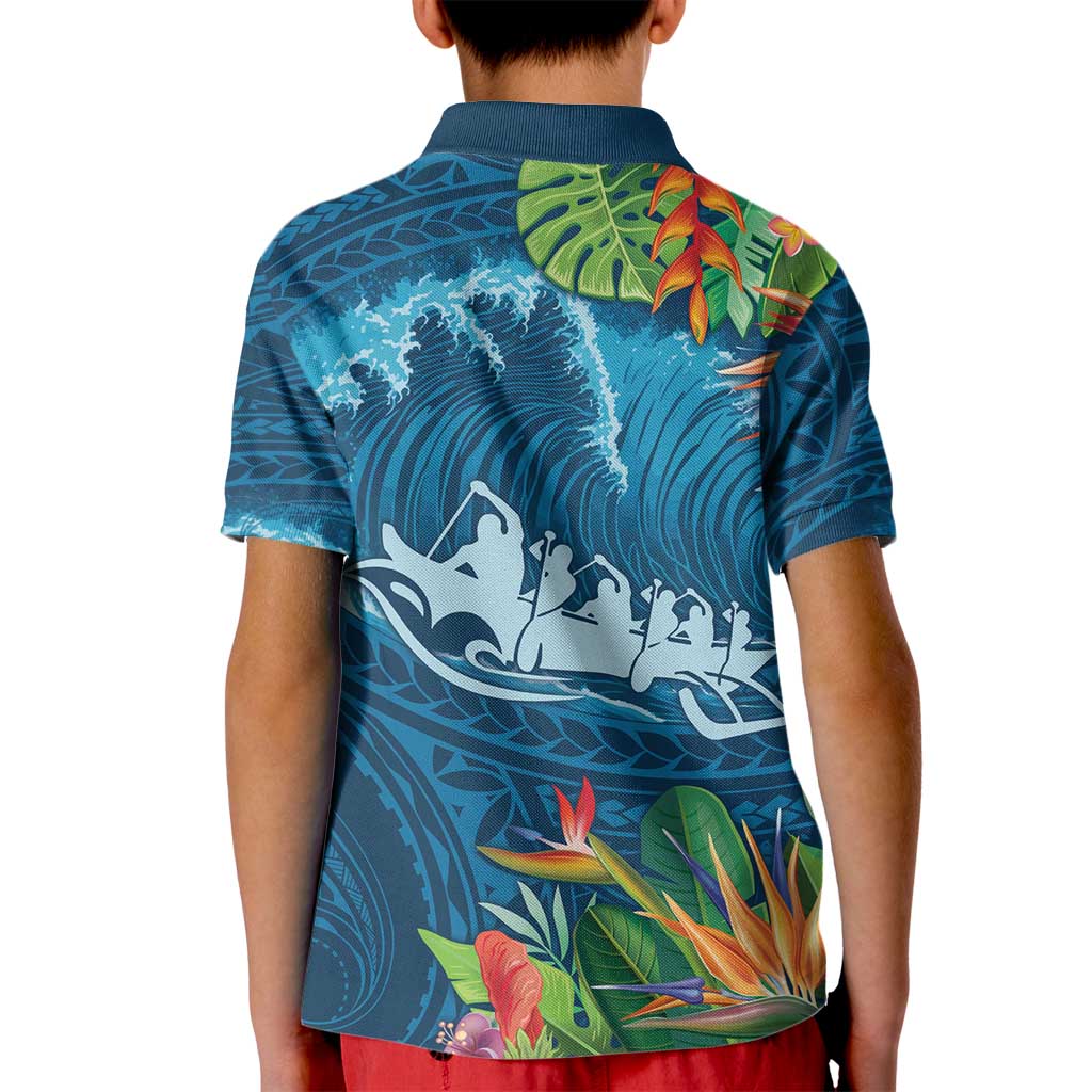 Outrigger Canoe Blue Kid Polo Shirt On The Waves