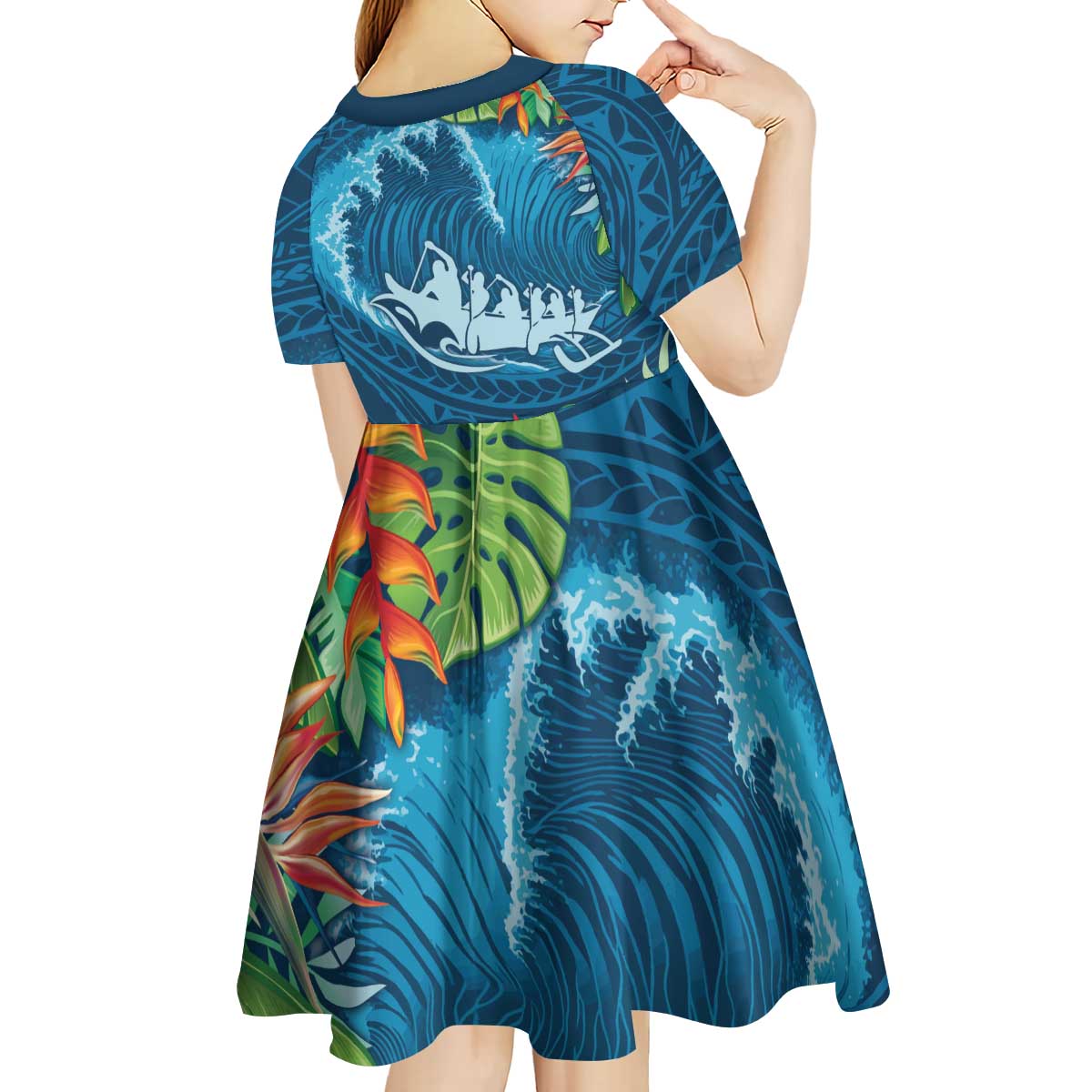 Outrigger Canoe Blue Kid Short Sleeve Dress On The Waves