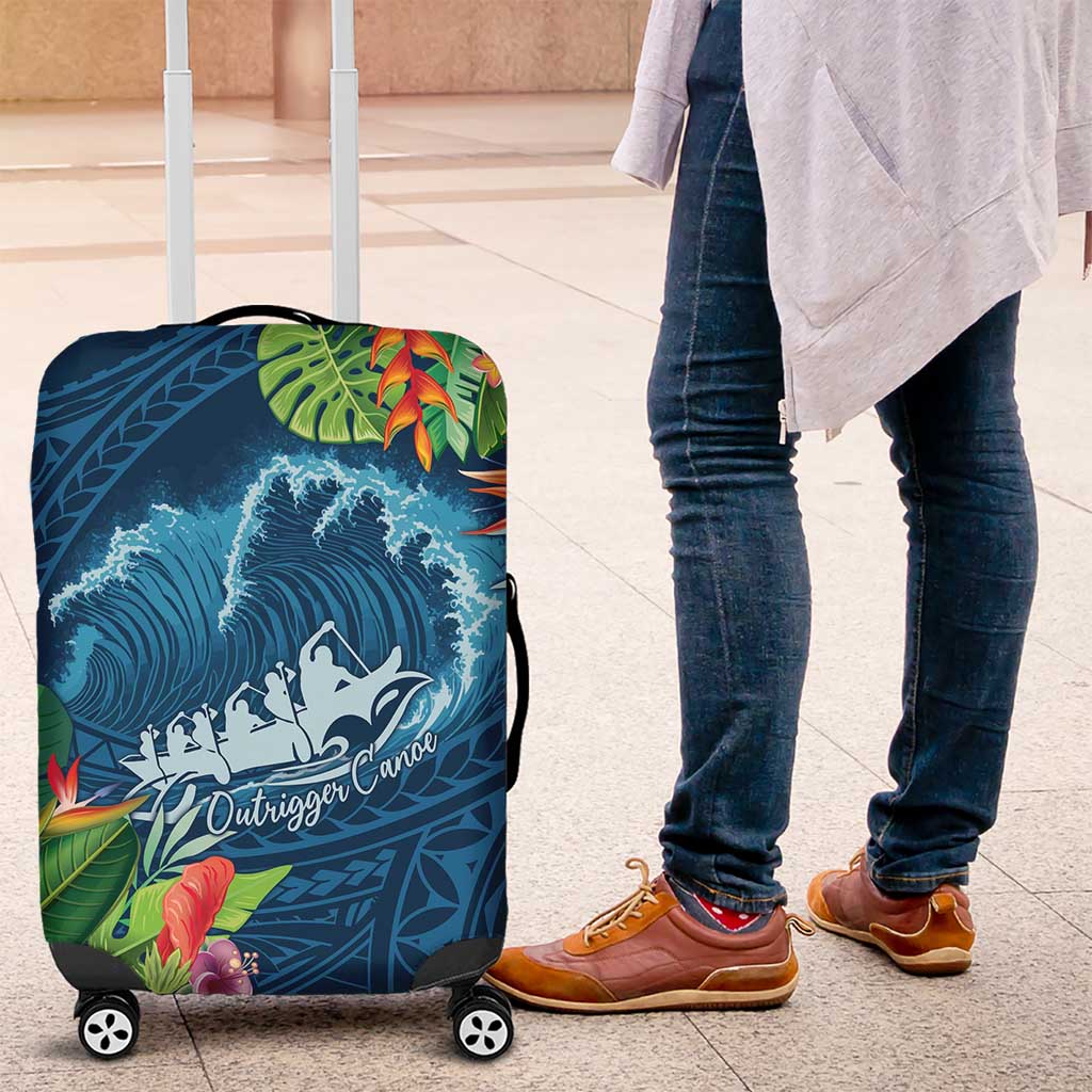Outrigger Canoe Blue Luggage Cover On The Waves LT7 Blue - Polynesian Pride