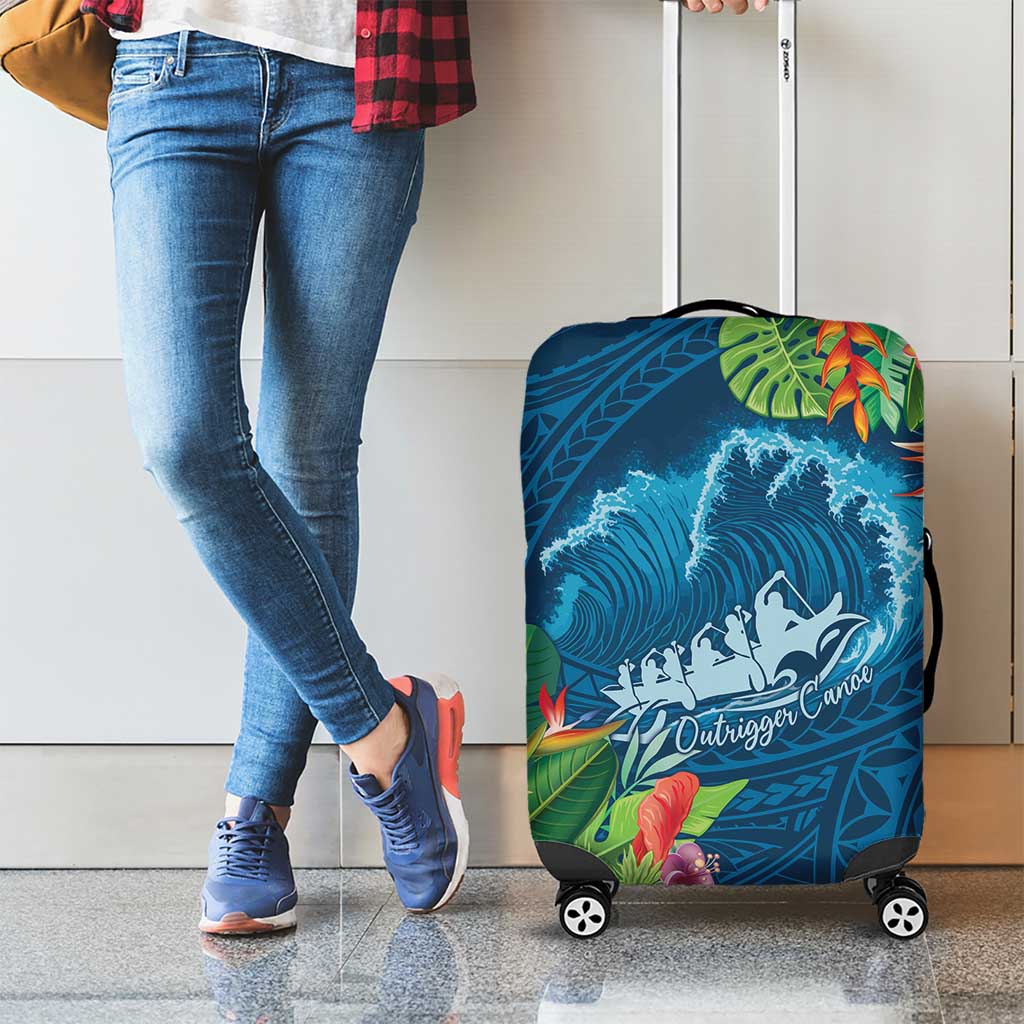 Outrigger Canoe Blue Luggage Cover On The Waves LT7 - Polynesian Pride
