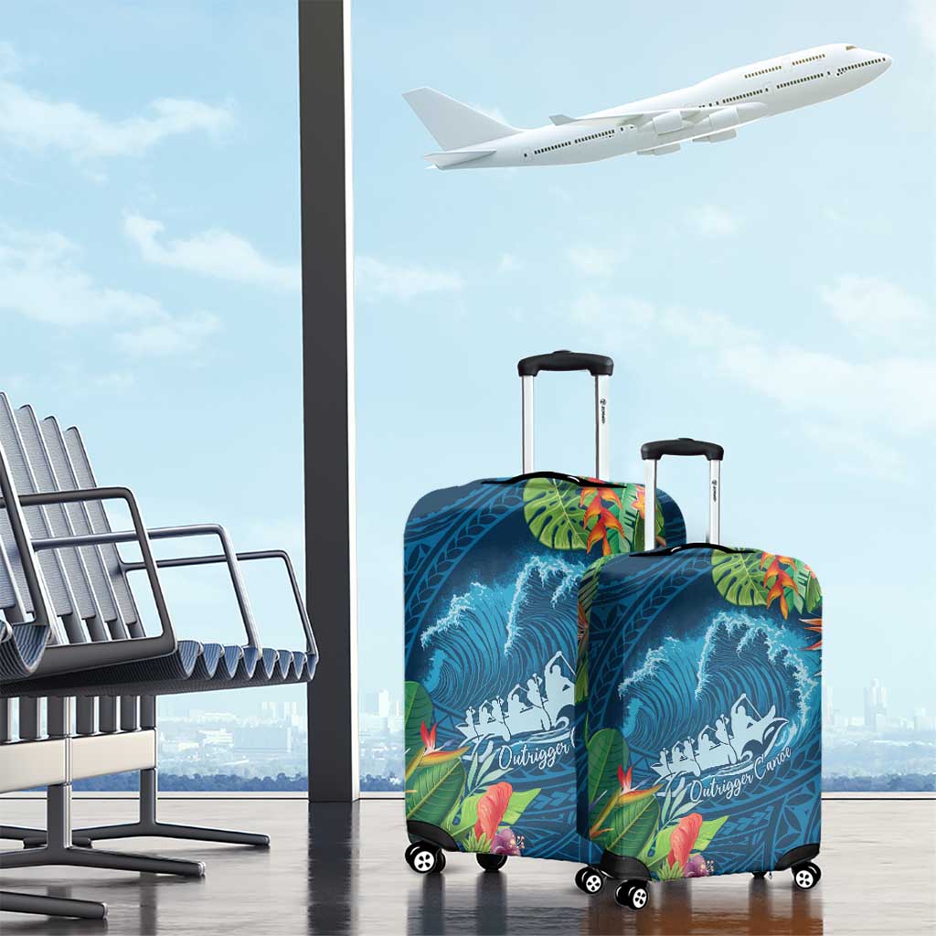 Outrigger Canoe Blue Luggage Cover On The Waves LT7 - Polynesian Pride