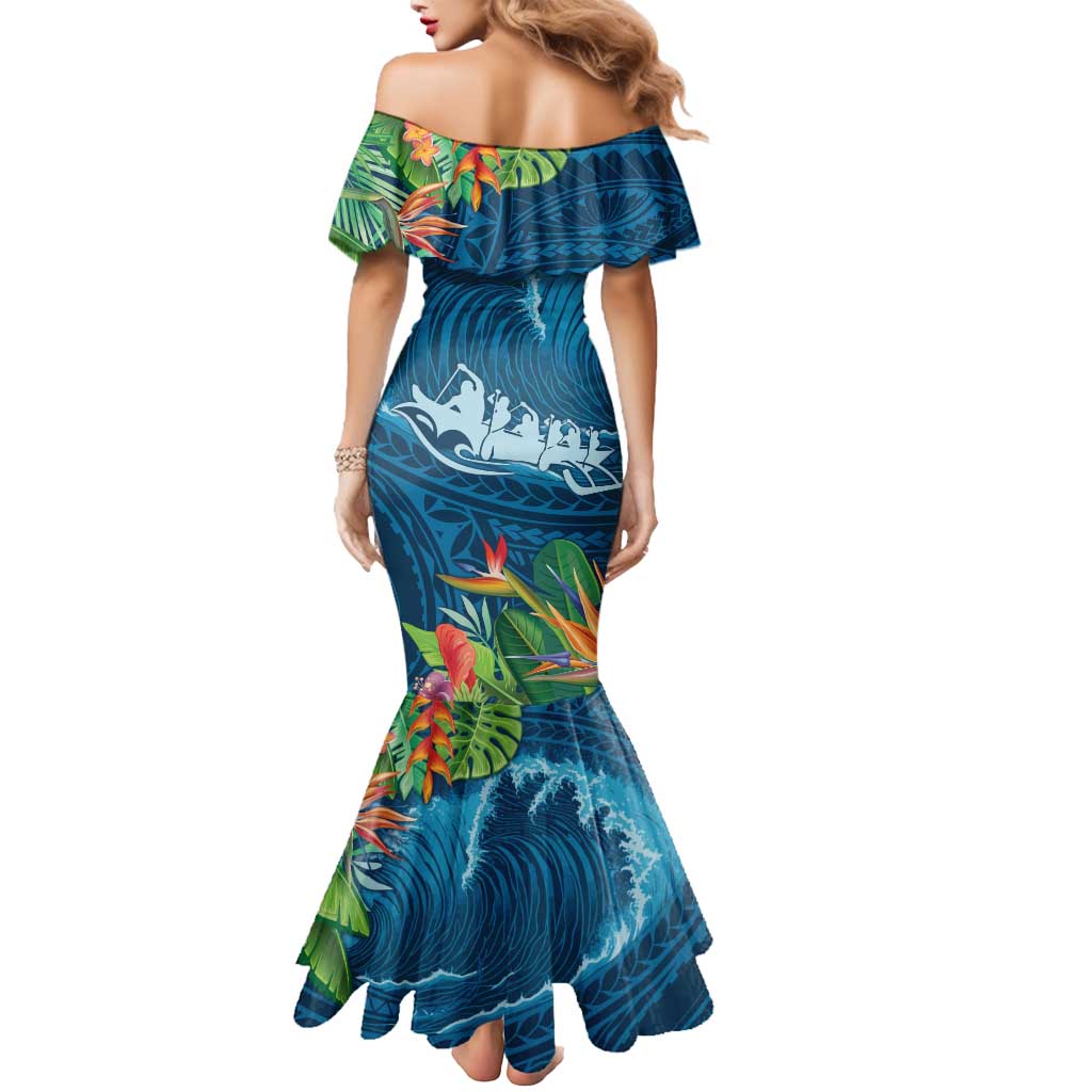 Outrigger Canoe Blue Mermaid Dress On The Waves