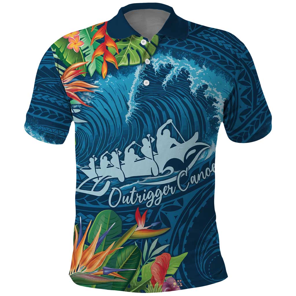 Outrigger Canoe Blue Polo Shirt On The Waves LT7 Blue - Polynesian Pride
