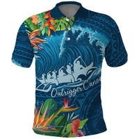 Outrigger Canoe Blue Polo Shirt On The Waves LT7 Blue - Polynesian Pride