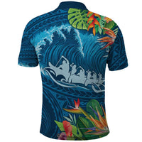 Outrigger Canoe Blue Polo Shirt On The Waves LT7 - Polynesian Pride