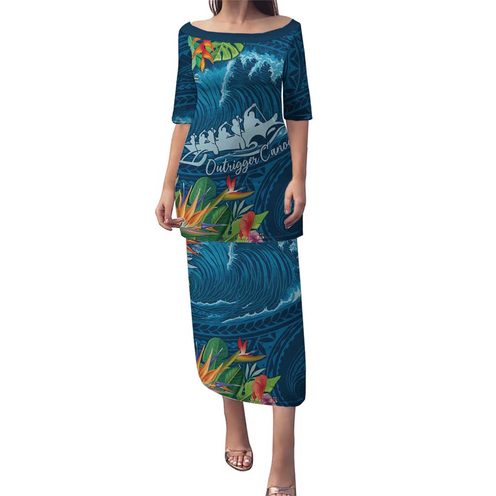 Outrigger Canoe Blue Puletasi On The Waves